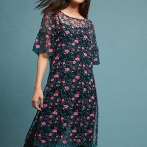 Anthropologie Moulinette Soeurs Black Floral Embroidered Tunic Top, size M